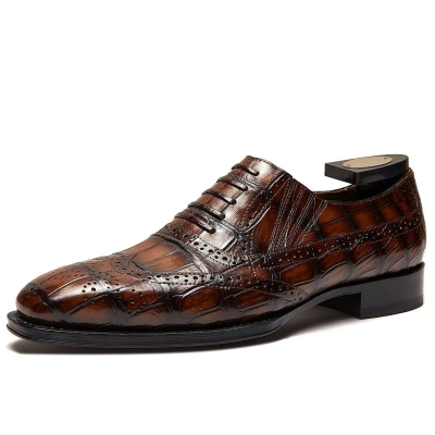 Bespoke Crocodile Leather Wingtip Oxford Dress Shoes