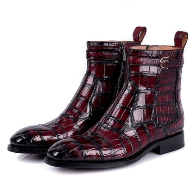 Casual Alligator Leather Boots With Zipper
