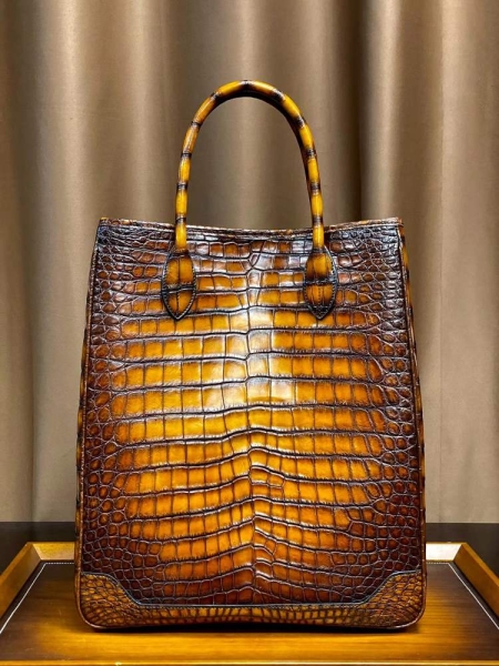 Casual Alligator Leather Tote Bags Travel Tassel Laptop Bags-Back