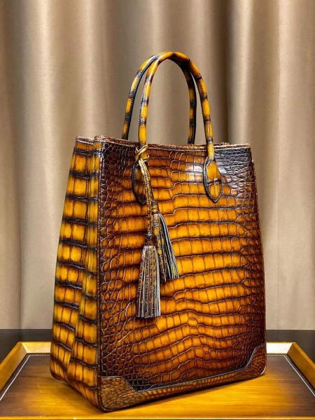 Casual Alligator Leather Tote Bags Travel Tassel Laptop Bags-Side-1