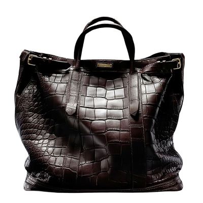 Speak Up Black Crocodile-Embossed Leather Tote Bag