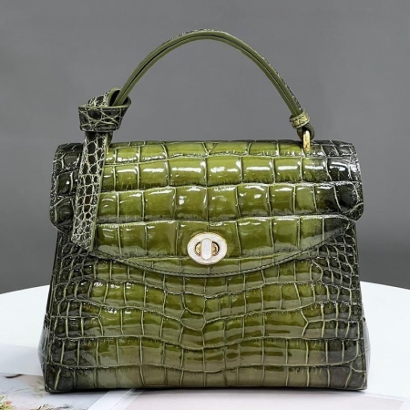 Green Alligator Leather Satchel Bags Top Handle Handbags