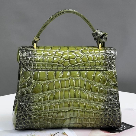 Green Alligator Leather Satchel Bags Top Handle Handbags-Back