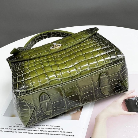 Green Alligator Leather Satchel Bags Top Handle Handbags-Bottom