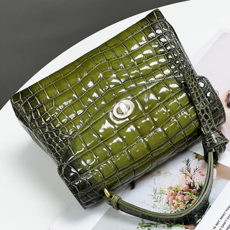 Green Alligator Leather Satchel Bags Top Handle Handbags-Detials