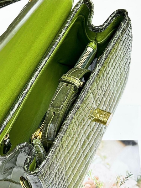 Green Alligator Leather Satchel Bags Top Handle Handbags-Inside