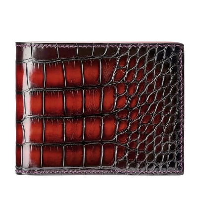 Classic Alligator Bifold Wallets Hand-painted Wallets-Burgundy