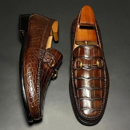 Classic Alligator Leather Moc Toe Bit Slip-On Loafer for Men