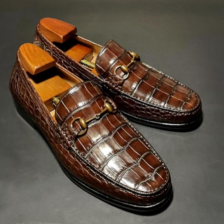 Mens Alligator Leather Moc Toe Bit Slip-On Loafer