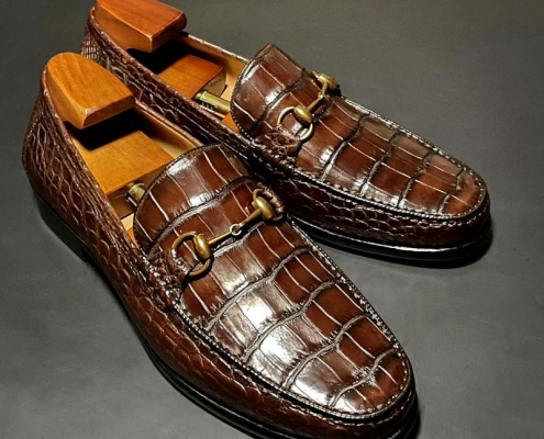 Mens Alligator Leather Moc Toe Bit Slip-On Loafer