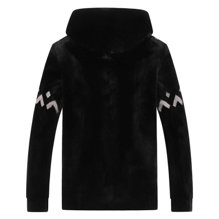 Casual Mink Hooded Jacket Warm Winter Coat-Black-Back
