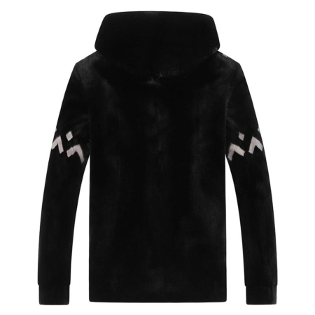 Casual Mink Hooded Jacket Warm Winter Coat-Black-Back