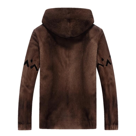 Casual Mink Hooded Jacket Warm Winter Coat-Brown-Back