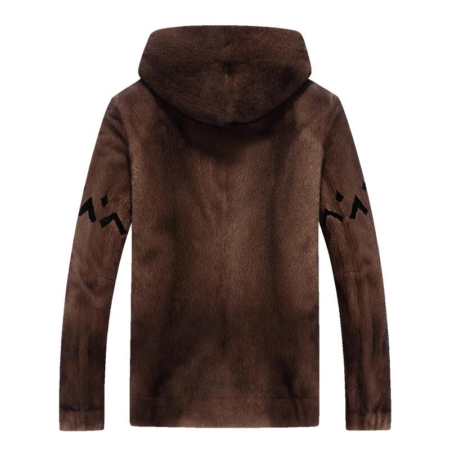 Casual Mink Hooded Jacket Warm Winter Coat-Brown-Back