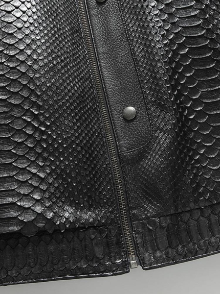 Casual Snakeskin Motorcycle Jackets Mink Fur Lined Jackets-Zipper