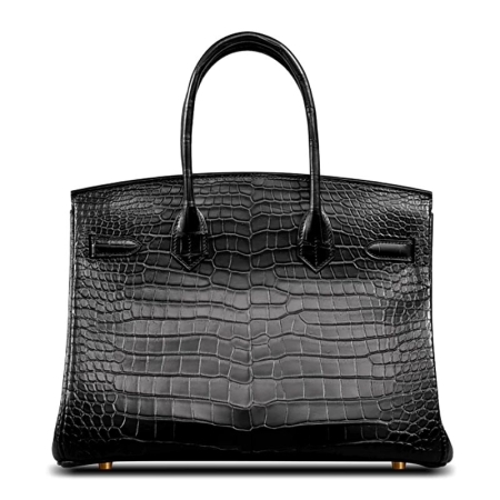 Stylish Alligator Leather Padlock Handbags-Black-Back