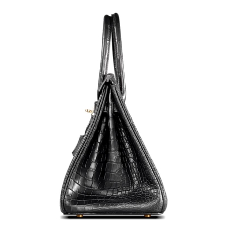 Stylish Alligator Leather Padlock Handbags-Black-Side
