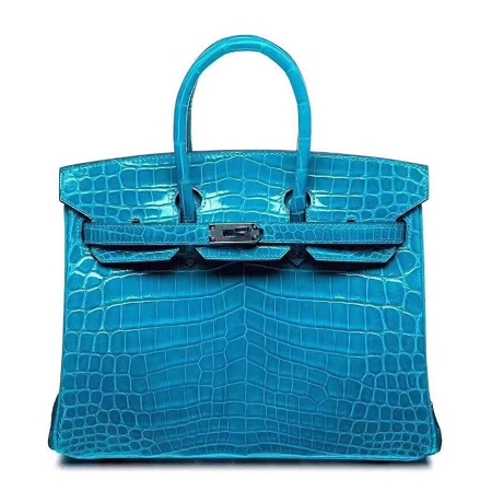 Stylish Alligator Leather Padlock Handbags-Blue