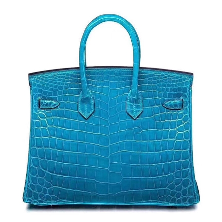 Stylish Alligator Leather Padlock Handbags-Blue-Back