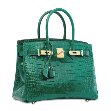 Stylish Alligator Leather Padlock Handbags-Green-Side