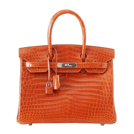 Stylish Alligator Leather Padlock Handbags-Orange