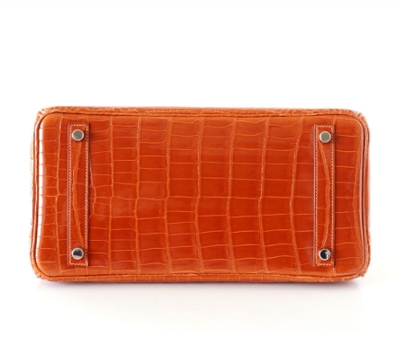 Stylish Alligator Leather Padlock Handbags-Orange-Bottom