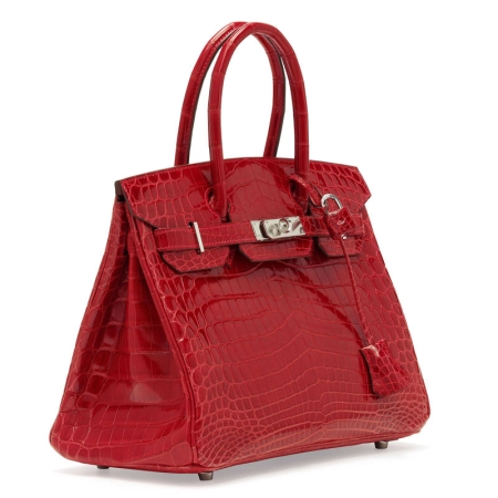 Stylish Alligator Leather Padlock Handbags-Red-Side