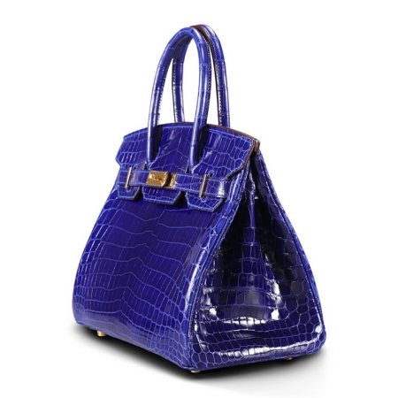 Stylish Alligator Leather Padlock Handbags-Royal-Blue-Side