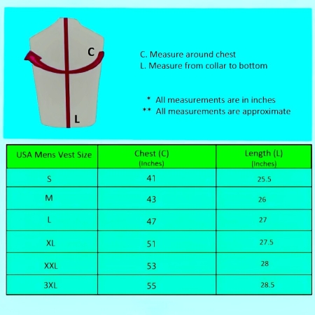 Alligator Motorcycle Vests-Size Chart