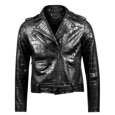 Women's Alligator Motorcycle Jackets Moto Biker Jacket Coats-Black