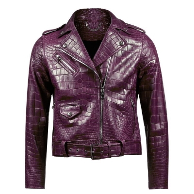 Women's Alligator Motorcycle Jackets Moto Biker Jacket Coats-Purple