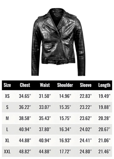 Women's Alligator Motorcycle Jackets Moto Biker Jacket Coats-Size Chart