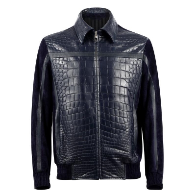 Alligator Leather Jackets Polo Collar Jackets