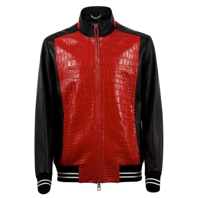 Casual Alligator Bomber Jackets-Red