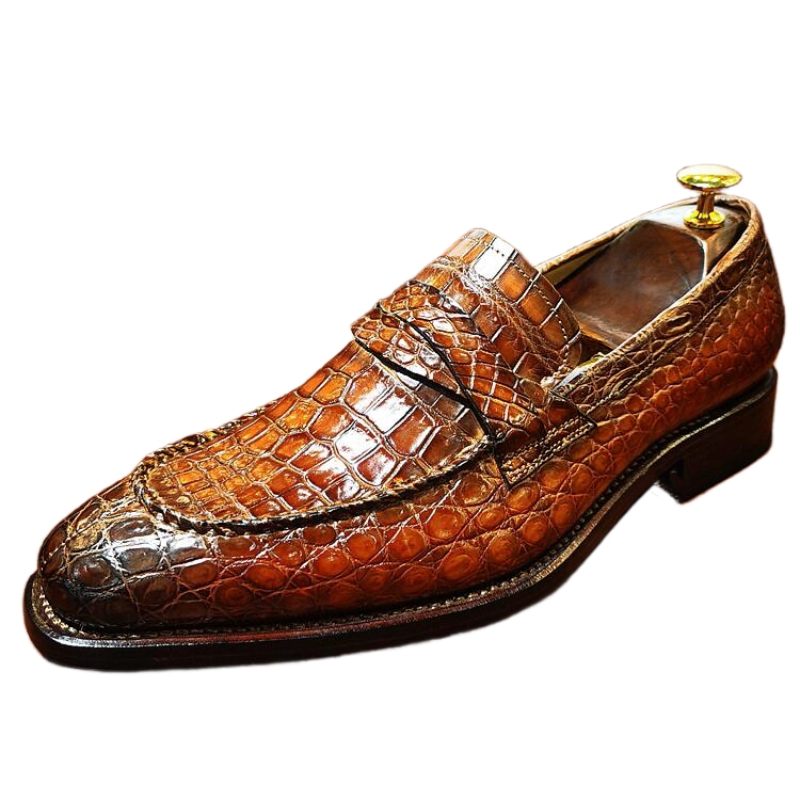 Wholecut Alligator Leather Slip-On Penny Loafer Goodyear Welted Shoes