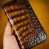Bespoke Patina Leather Wallet Alligator Long Zip Around Wallet - Brown