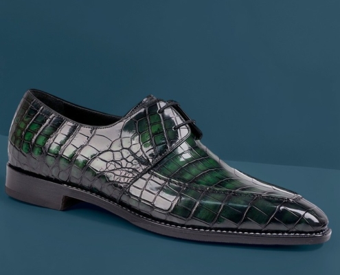 Dark Green Leather Derby Shoes for Men