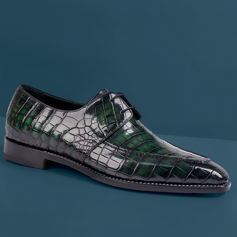 Dark Green Leather Derby Shoes for Men