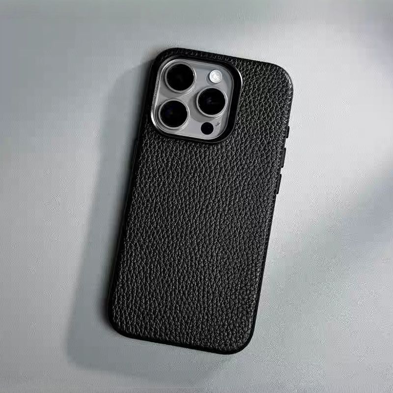 Leather iPhone 16 Pro Max Cases for Business Professionals - Black