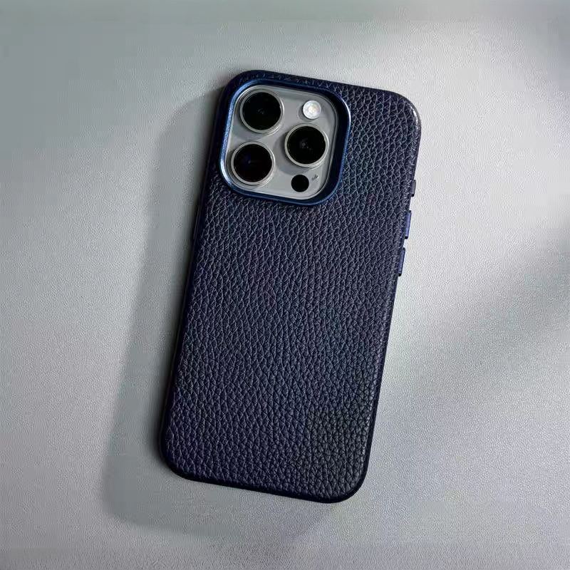 Leather iPhone 16 Pro Max Cases for Business Professionals - Blue