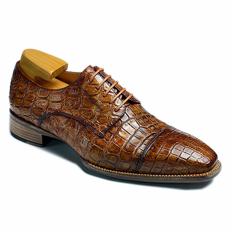 Classic Alligator Leather Cap-Toe Derby Shoes Leather Lined Dress Shoes