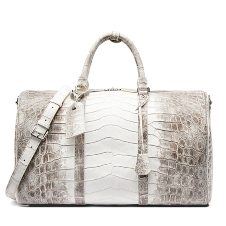 Stylish Glacial White Nile Crocodile Leather Travel Duffle Bag Overnight Bag