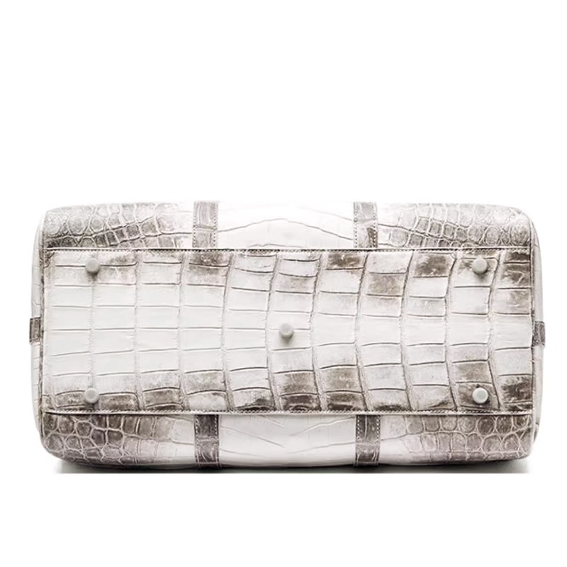 Stylish Glacial White Nile Crocodile Leather Travel Duffle Bag Overnight Bag - Bottom