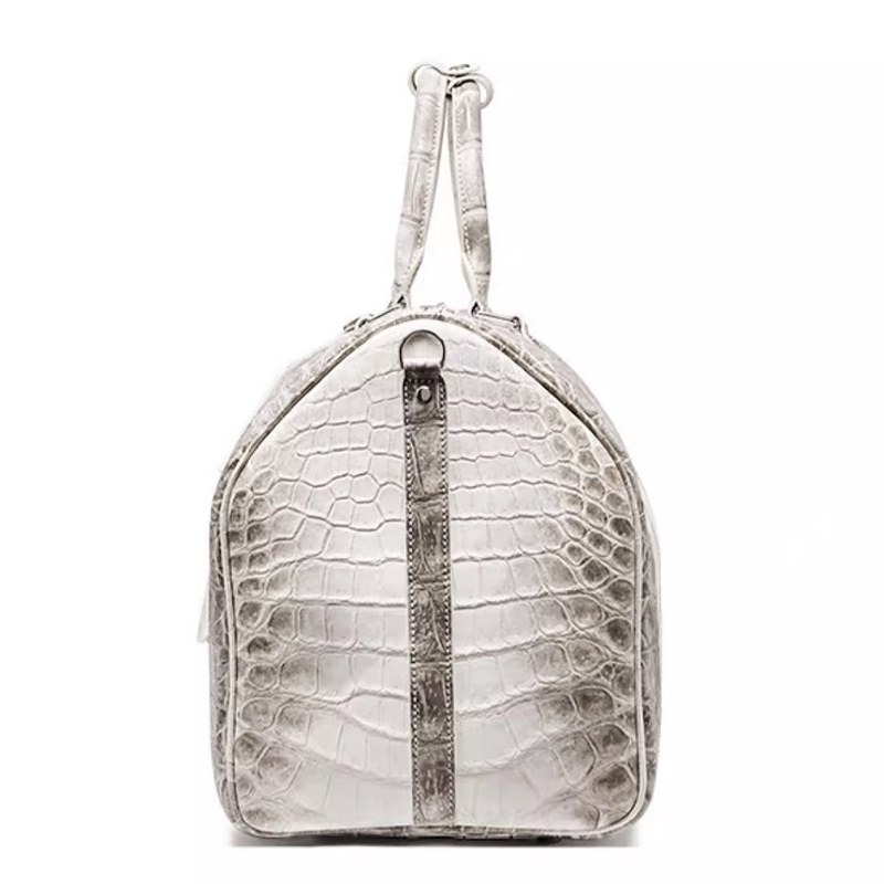 Stylish Glacial White Nile Crocodile Leather Travel Duffle Bag Overnight Bag - Side