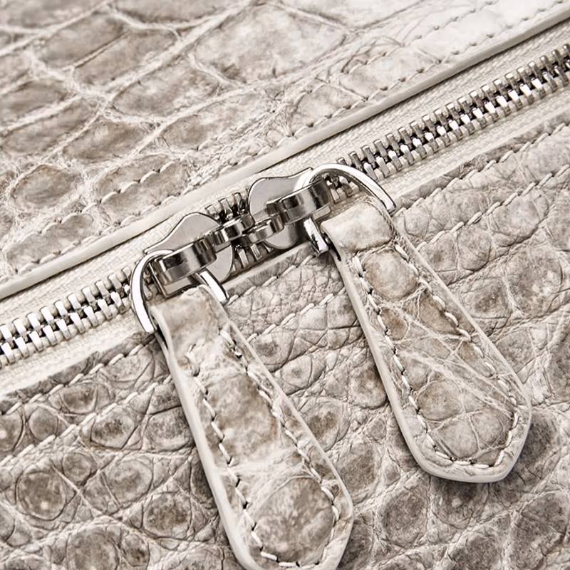 Stylish Glacial White Nile Crocodile Leather Travel Duffle Bag Overnight Bag - Zippers