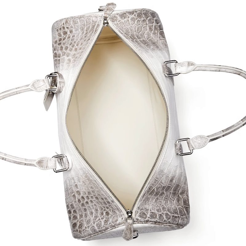 Stylish Glacial White Nile Crocodile Leather Travel Duffle Bag Overnight Bag - interior