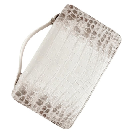 Glacial White Nile Crocodile Leather Zipped Pouch Clutch