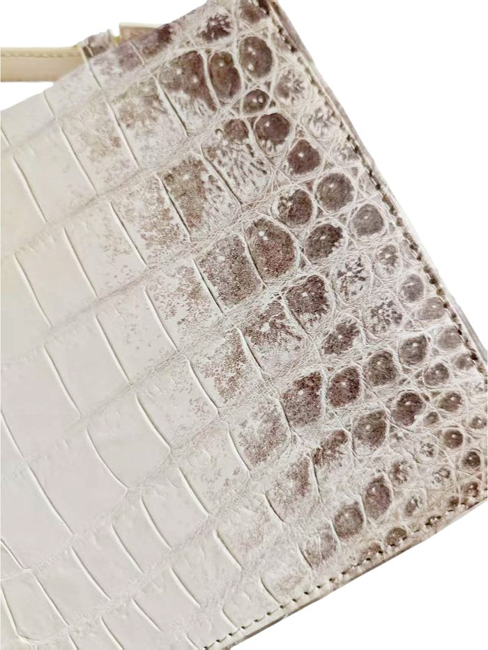 Glacial White Nile Crocodile Leather Zipped Pouch Clutch - Image 4