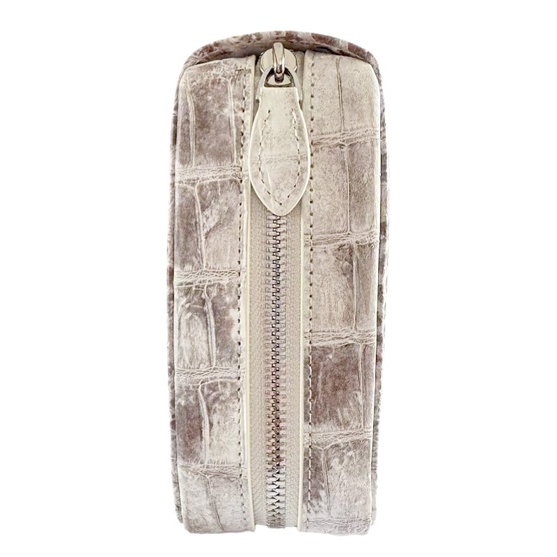 Glacial White Nile Crocodile Leather Zipped Pouch Clutch - Side