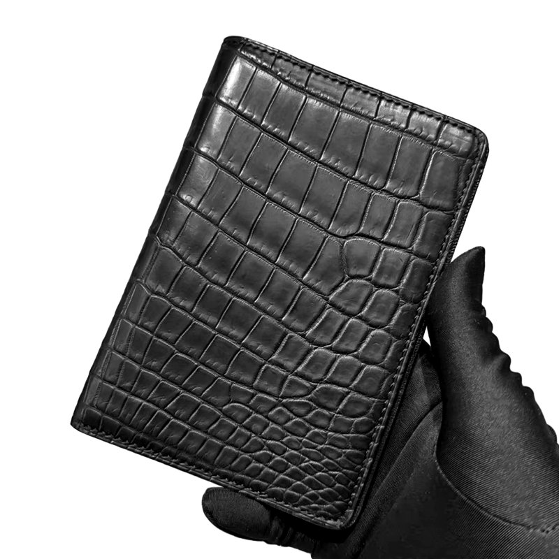 Alligator Passport Holder Crocodile Passport Cover - Black